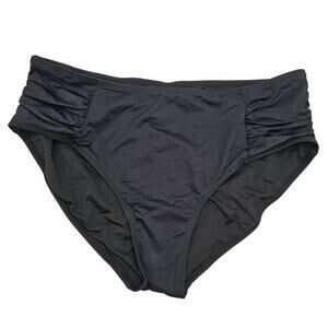 Tempt Me Womans size L High Waisted Ruched Sides Bikini Bottoms Black NEW